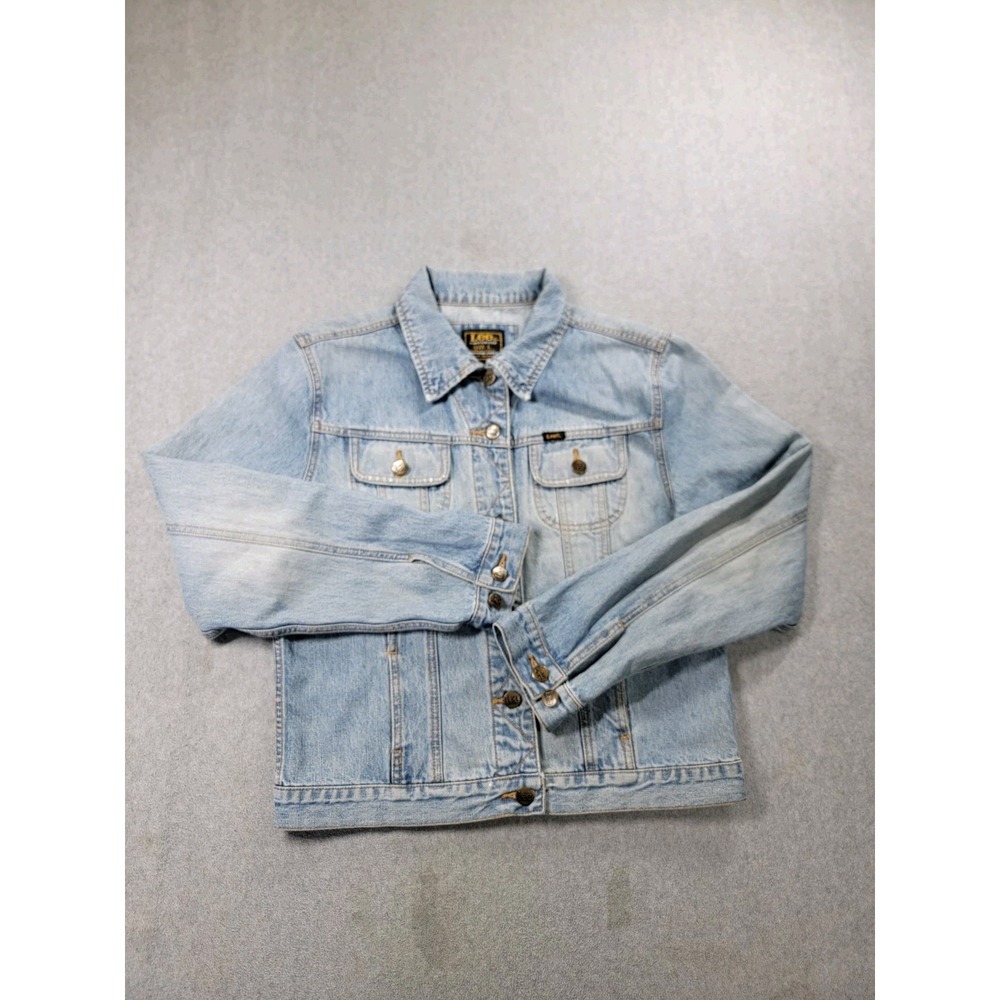 Lee Jean Jacket Womens L  Denim Sanforized Trucker Blue Union‎ USA Faded 70s 80s